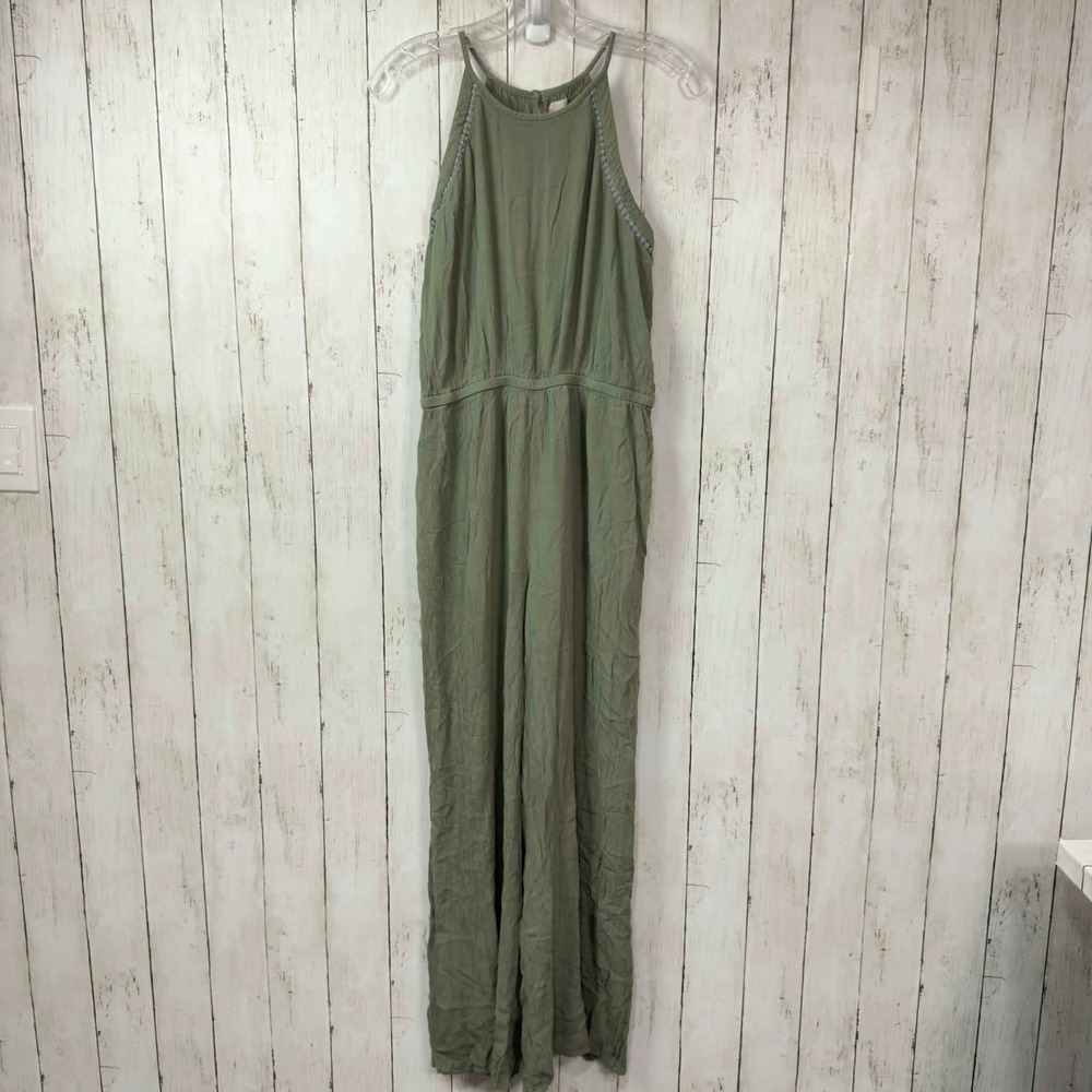 SO Women's Olive Green Gauze‎ Halter Neck Sleeveless Jumpsuit Size Medium